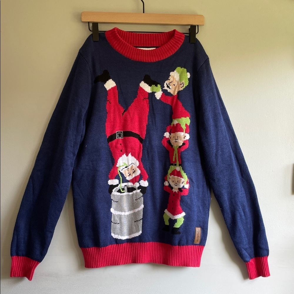 Tipsyelves Festive Blue and Red Sweater 100% Acrylic Size S
